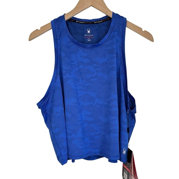 Spyder Active Womens Cropped Camo Tank Top Sz XL Blue Activewear - Picture 1 of 8